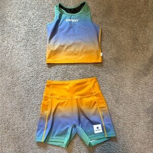 SAYSKY Women's Gradient Yellow Blue Crop Tank and Shorts Set Running Active XS